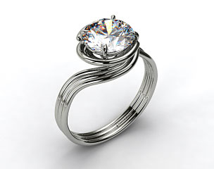 14k White Gold Three Band Solitaire Swirl AE141 by Danhov Designer Engagement Ring